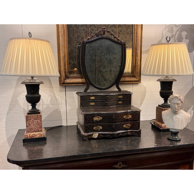 Metal 1950s Pair of Bronze and Marble Urn Lamps For Sale - Image 7 of 11