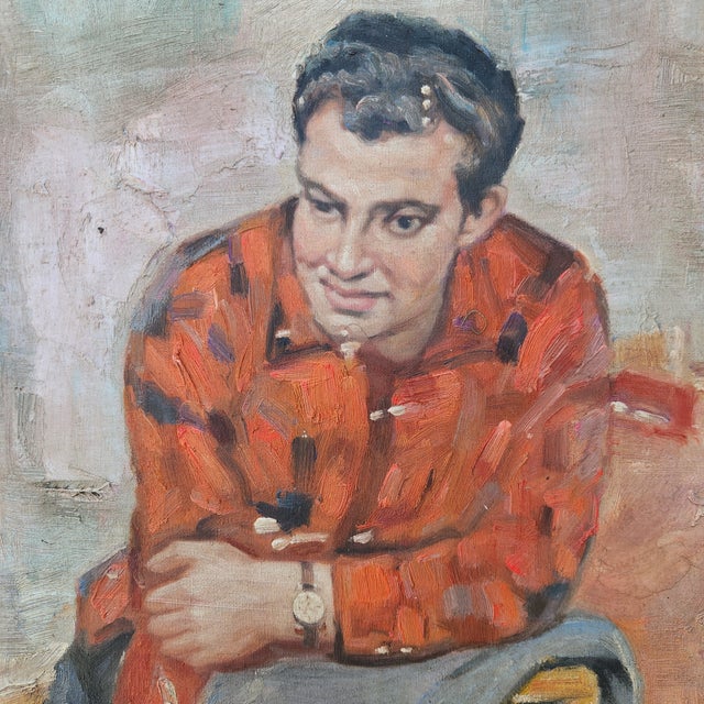 American 1940s Oil on Canvas Portrait Painting of a Man in a Plaid Shirt For Sale - Image 3 of 6
