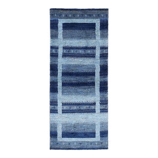 Pasargad DC Blue Color Fine Hand Knotted Gabbeh Runner Rug For Sale
