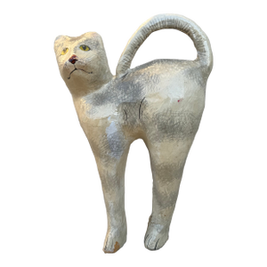 Vintage Paper Mâché Cat Statue – Mid-Century American Folk Art