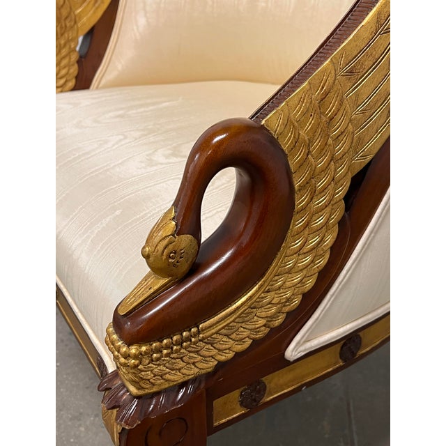 1980s Maitland-Smith Bergère Lounge Chairs With Gilt Parcel Swan Heads - A Pair For Sale - Image 5 of 14