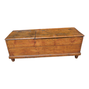 Antique European Rustic Wood Pine Trunk / Blanket Box W/ Double Lift Up Lids