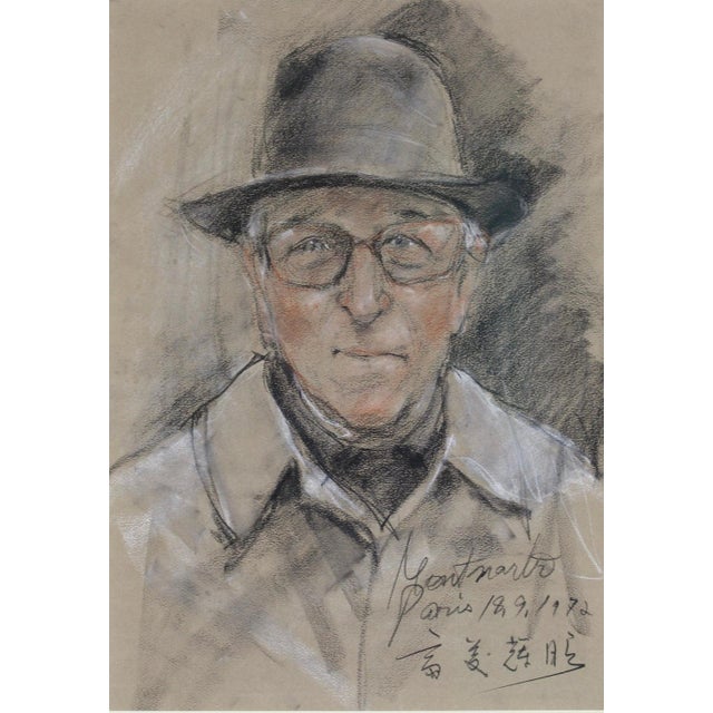 Japanese School Artist, Portrait of a Gentleman in Montmartre, Paris, 1972, Mixed Media on Paper, in None conditions....