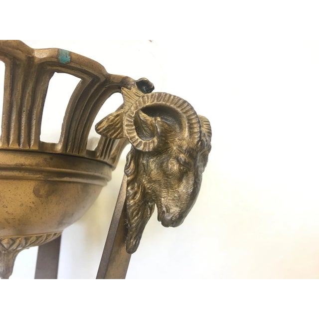 Vintage Brass Rams Head Pedestal Stand With Glass Bowl Catchall For Sale - Image 4 of 9