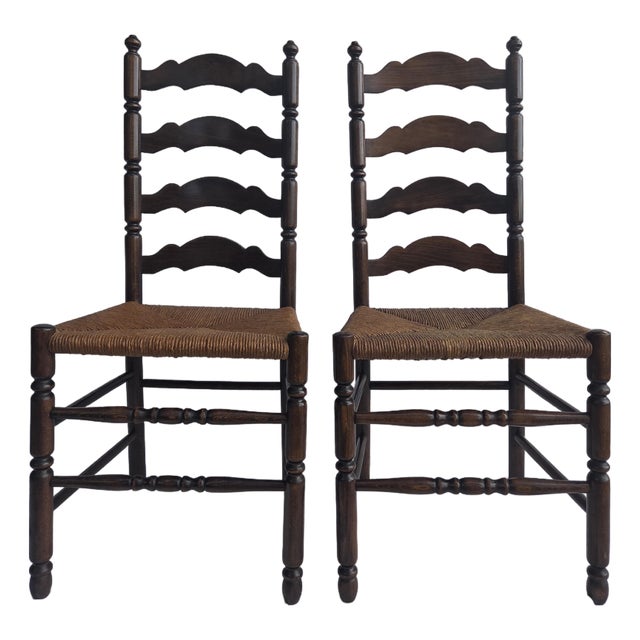 1960s Tell City Ladder Back, Rush Seat Chairs (Pair) For Sale