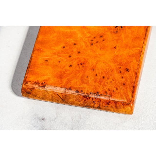 Stately Antique Burl Wood Cigarette Case Interlocking Hinge Pocket & Desk Accessory Tobacciana For Sale - Image 10 of 11