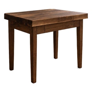 Solid 3” Thick Walnut Kitchen Table, Dovetailed Drawer, Towel Bar and Tapered Legs For Sale
