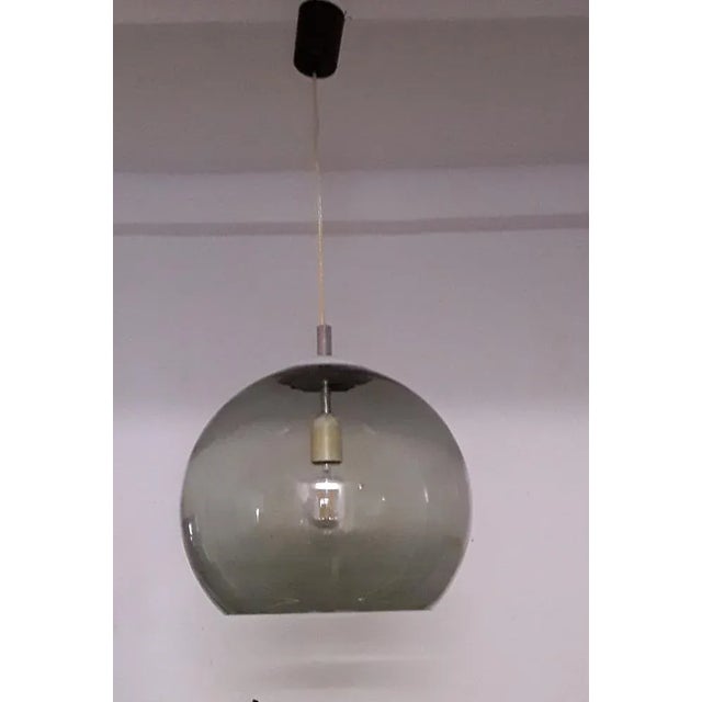 Ceiling Lamp with Spherical Smoked Glass Shade, Silver Metal Mount & Black Plastic Canopy, 1980s For Sale - Image 4 of 4