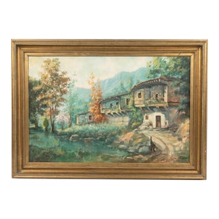 1960s Rural Mountain Landscape With Alpine Architecture For Sale