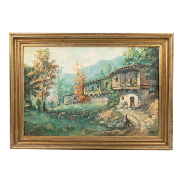 1960s Rural Mountain Landscape With Alpine Architecture For Sale