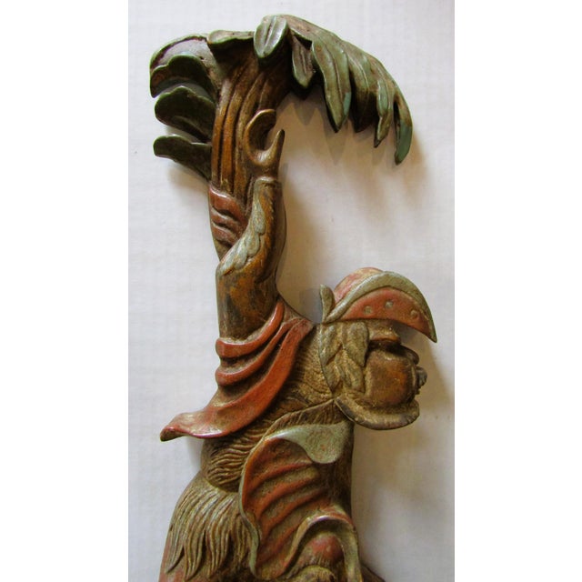 Opposing Pair of Polychrome Hand Carved Wood and Iron Monkey Wall Sconces C 1920 For Sale - Image 4 of 16