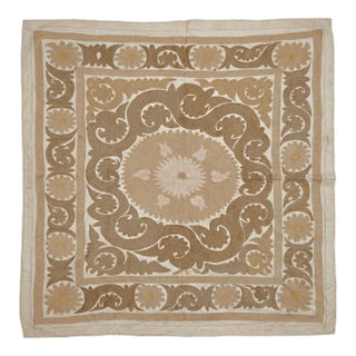 Decorative Neutral Tan Suzani Tribal Textile For Sale