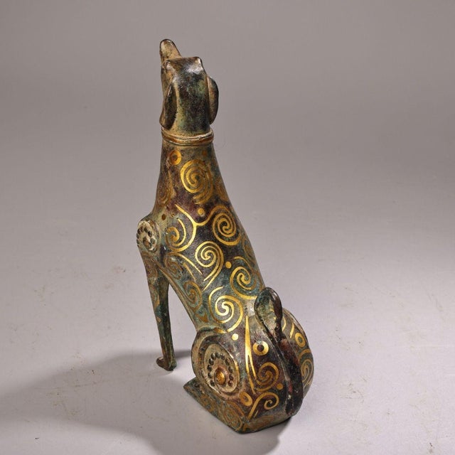 Bronze Late 19th Century Gilt Bronze Dog Figurine With Inscriptions For Sale - Image 8 of 10