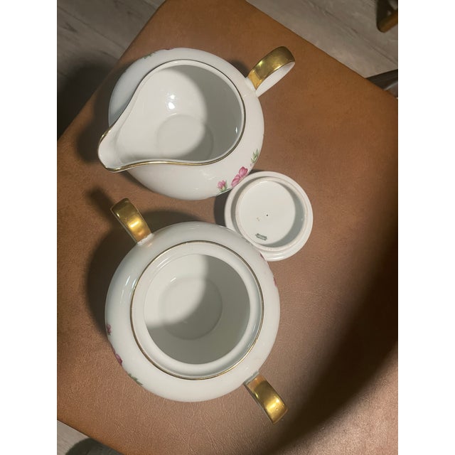 Victorian Vintage Porcelain Cream & Sugar Set by Heinrich & Co (H&c), “Montrose” Pattern With Gold Trim For Sale - Image 3 of 8