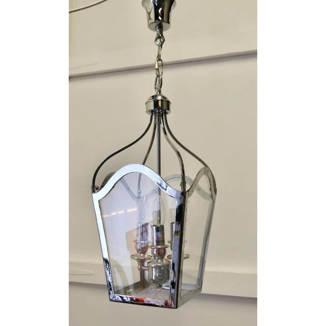 Large Art deco Style Chrome and Glass Lantern, Hall Light This lovely large light is has 4 flat shaped glass panels The...