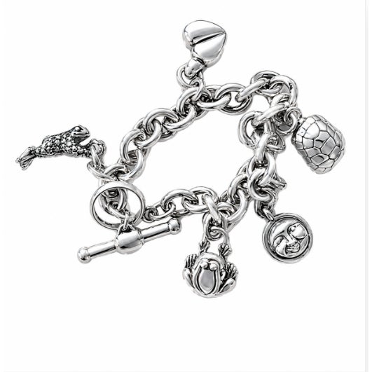 Art Deco Vintage Barry Kieselstein-Cord Sterling Silver Link Bracelet With Five Charms For Sale - Image 3 of 3