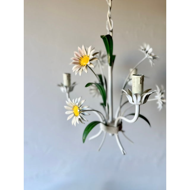 Italian White Tole Daisy 3-Light Chandelier, 1970s For Sale - Image 4 of 18