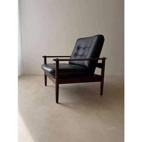 Animal Skin Scandinavian Armchair in Teak and Black Leather, 1960s For Sale - Image 7 of 13
