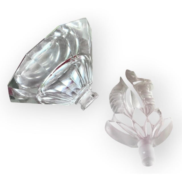 Czechoslovakian Art Deco Paneled Crystal Perfume Bottle Frosted Crystal Stoppe For Sale - Image 6 of 13