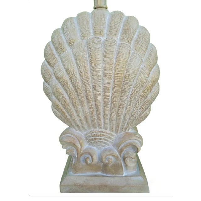 Coastal Coastal Regency Ceramic Natural Clam Shell Table Lamps- a Pair For Sale - Image 3 of 6
