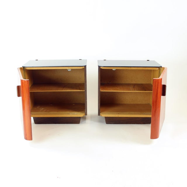 Vintage Bedside Tables with Black Glass, Czechoslovakia, 1960s, Set of 2 For Sale - Image 4 of 9