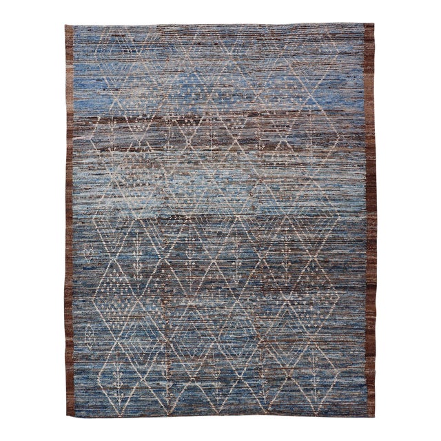 Modern Tribal Rug in Wool With Sub-Geometric Design in Dark Blue, Tan, & Ivory 6'10 X 9'2 For Sale