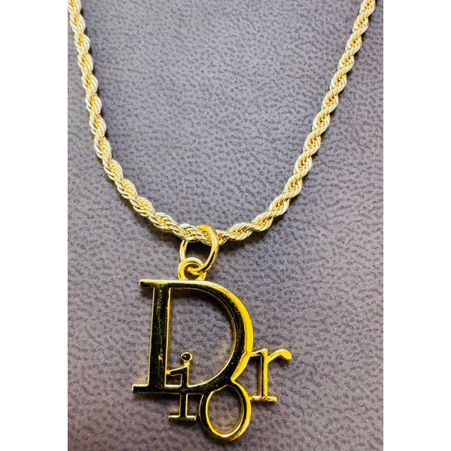 Authentic Christian DIOR Repurposed Charm Pendant Necklace Logo Gold For Sale - Image 13 of 18