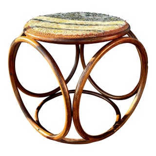 1960s Mid-Century Bentwood Thonet-style Stool With Floral Tapestry Seat For Sale