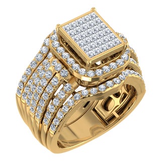 10K Yellow Gold Round Baguette Diamond Womens Sz 7 Designer Bridal Ring 2-3/8 Cttw For Sale