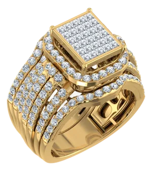 10K Yellow Gold Round Baguette Diamond Womens Sz 7 Designer Bridal Ring 2-3/8 Cttw