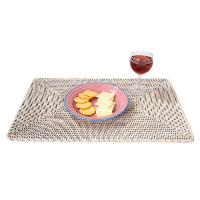 Artifacts Rattan Rectangular Placemat, White Wash, 20" For Sale - Image 4 of 5