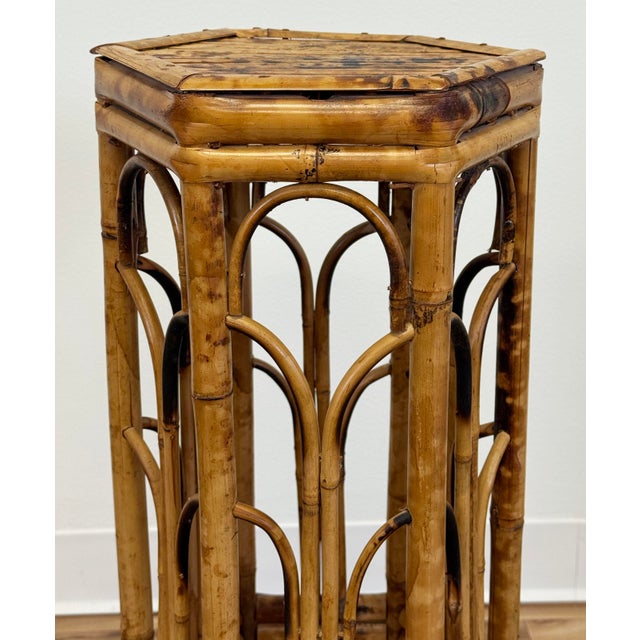 Brown Vintage Scorched Bamboo Plant Stand For Sale - Image 8 of 9