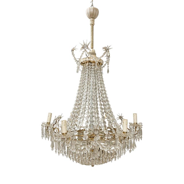 Quenn Mary Chandelier with Glass and Crystal Pendants For Sale