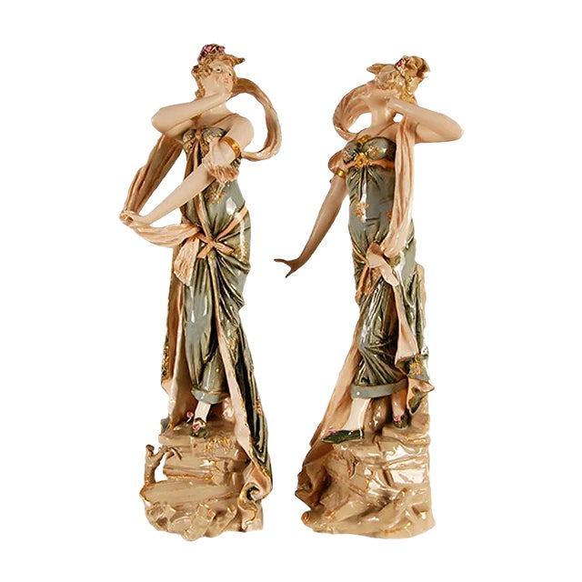 Austrian Art Nouveau Porcelain Figures, Set of 2 For Sale