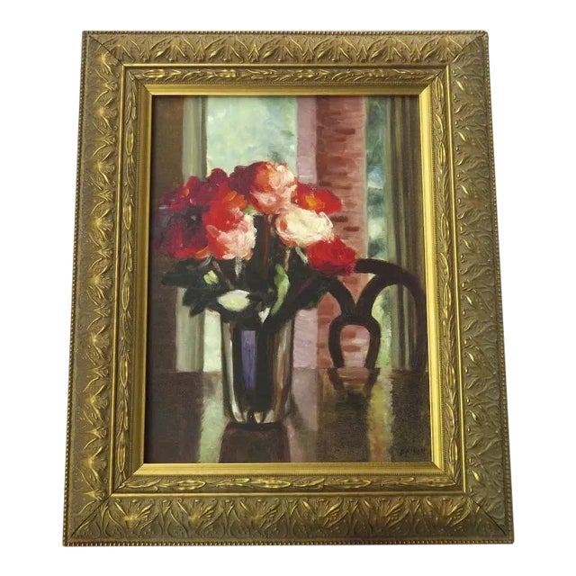 Late 20th Century Floral Still Life Oil Painting, Framed For Sale