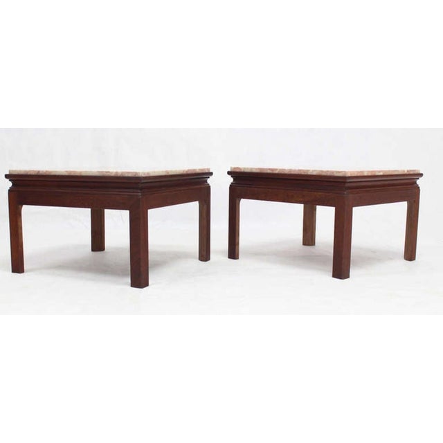 Mid-Century Modern Pair Low Profile Square Marble Top Side End Tables Stand MINT For Sale - Image 6 of 8