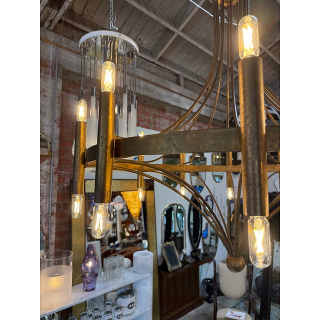 Mid-Century Modern Italian Twelve-Light Bronze Chandelier, Mid-Century Modern, Circa 1970s For Sale - Image 3 of 8