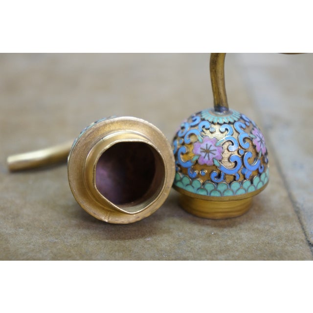 Antique Chinese Champleve Cloisonne Double Gourd Turquoise Mantel Vases Urns 12" For Sale - Image 17 of 17