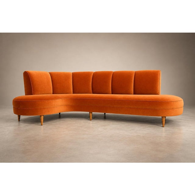 Brazilian Modern Sculptural Curved Sofa in Burnt Sienna Mohair Velvet, Brazil, 1950s For Sale - Image 12 of 18