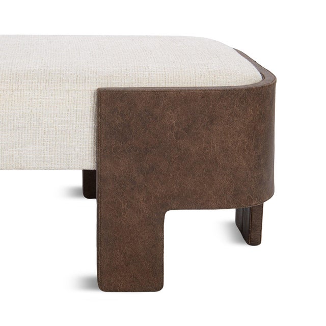 2020s Brown Leather & Cream Modern Oval Bench For Sale - Image 5 of 5