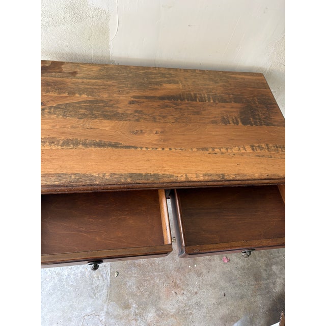 Baroque Antique Writing Table / Console With Turned Legs & Brass Pulls For Sale - Image 3 of 4