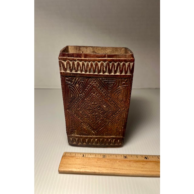 Antique Kuba Wooden Container DRC Congo African Tribal Geometric Carving For Sale - Image 9 of 9