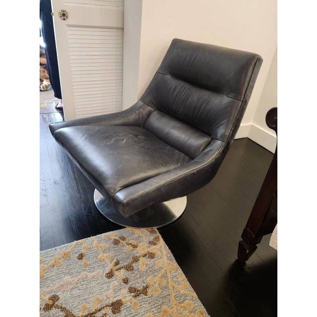 Post Modern Swivel Dark Grey Lounge Chair For Sale - Image 9 of 9