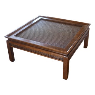 1950s MCM Hollywood Regency Pagoda Coffee Table With Rattan Accents For Sale