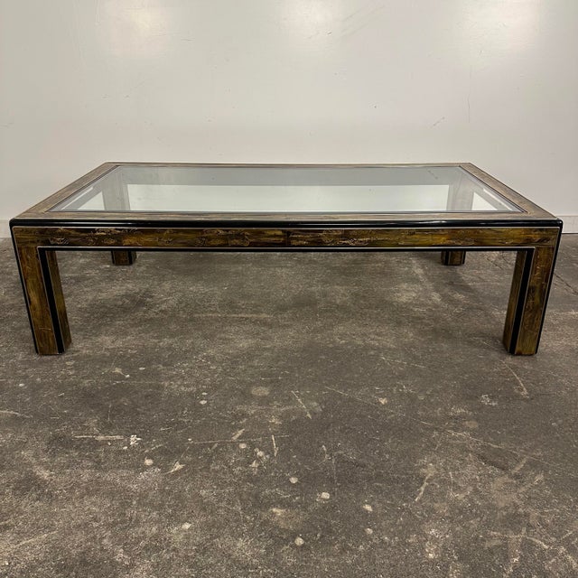 Mid-Century Modern 1970s Bernhard Rohne for Mastercraft Acid-Etched Brass and Black Lacquered Coffee Table For Sale - Image 3 of 12