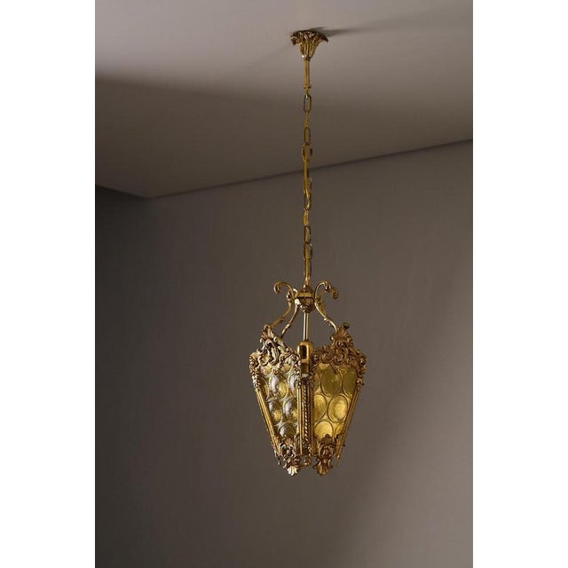 Mid-Century Hall Lantern with Yellow Bottle-Bottom Glass, 1950s For Sale - Image 10 of 11