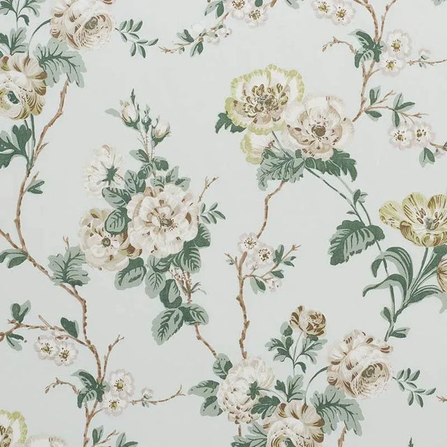 Sample- Schumacher X Veere Grenney Betty Chintz Fabric in Celadon For Sale