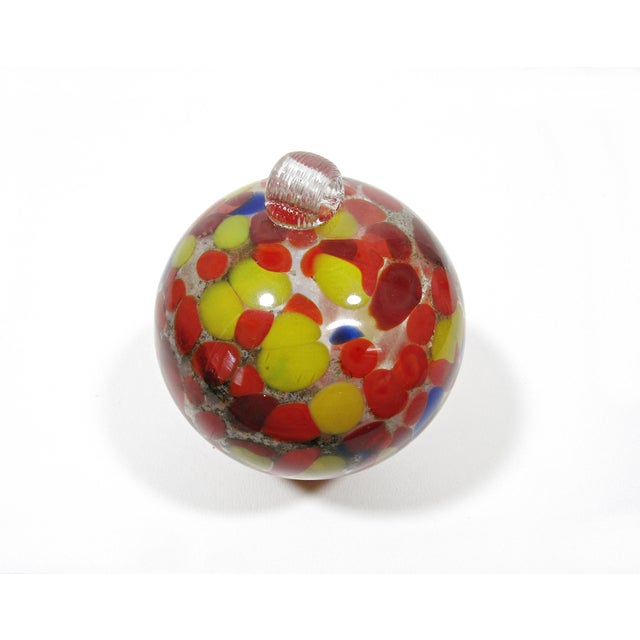 Vintage Hand-Blown Art Glass Witches Ball - Multicolor Speckled Red, Orange, Yellow, Blue For Sale In Austin - Image 6 of 10
