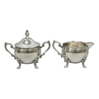 Vintage Sheridan Victorian Silver Plated Footed Lidded Sugar Bowl & Creamer Set For Sale