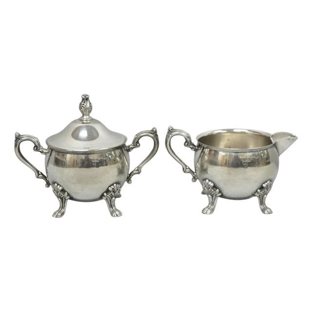 Vintage Sheridan Victorian Silver Plated Footed Lidded Sugar Bowl & Creamer Set For Sale